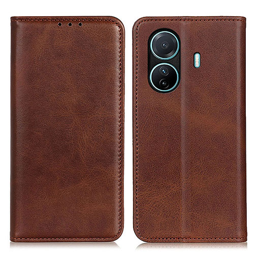 Leather Case Stands Flip Cover Holder A02D for Vivo T1 5G Brown