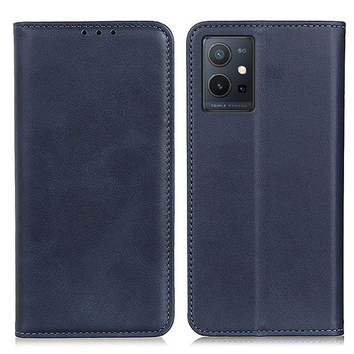 Leather Case Stands Flip Cover Holder A02D for Vivo T1 5G India Blue