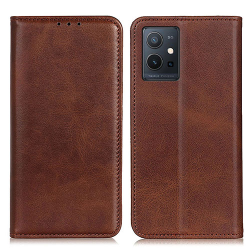 Leather Case Stands Flip Cover Holder A02D for Vivo T1 5G India Brown