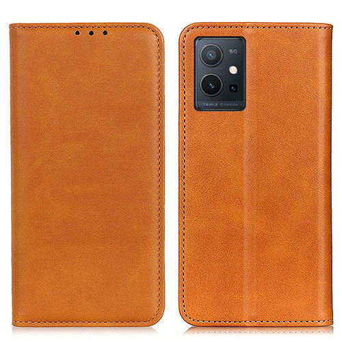 Leather Case Stands Flip Cover Holder A02D for Vivo T1 5G India Light Brown