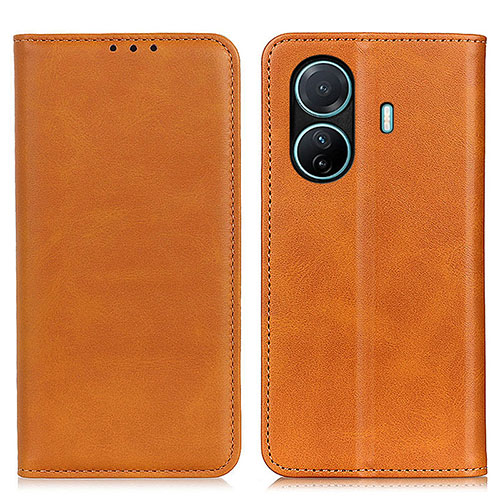 Leather Case Stands Flip Cover Holder A02D for Vivo T1 Pro 5G Light Brown