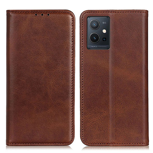 Leather Case Stands Flip Cover Holder A02D for Vivo Y33e 5G Brown