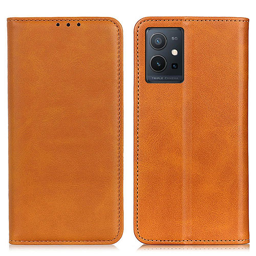 Leather Case Stands Flip Cover Holder A02D for Vivo Y75 5G Light Brown