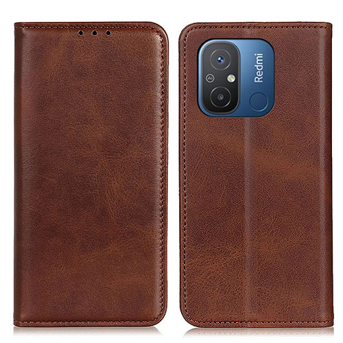 Leather Case Stands Flip Cover Holder A02D for Xiaomi Poco C55 Brown