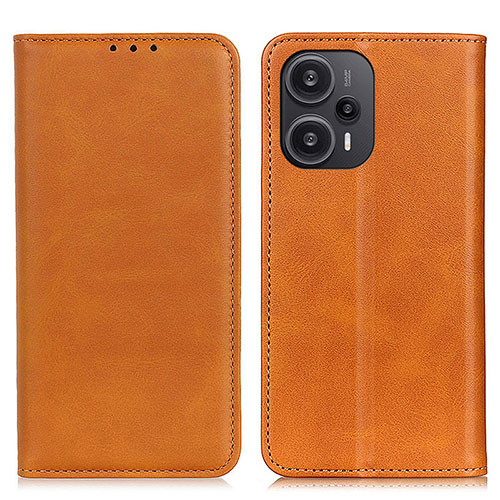 Leather Case Stands Flip Cover Holder A02D for Xiaomi Poco F5 5G Light Brown