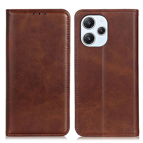 Leather Case Stands Flip Cover Holder A02D for Xiaomi Redmi 12 4G Brown