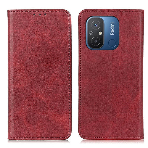 Leather Case Stands Flip Cover Holder A02D for Xiaomi Redmi 12C 4G Red