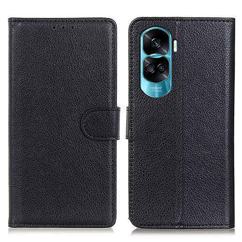 Leather Case Stands Flip Cover Holder A03D for Huawei Honor 90 Lite 5G Black