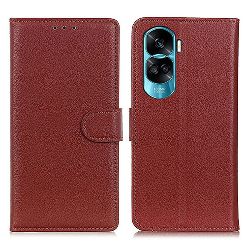 Leather Case Stands Flip Cover Holder A03D for Huawei Honor 90 Lite 5G Brown