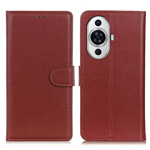 Leather Case Stands Flip Cover Holder A03D for Huawei Nova 11 Brown