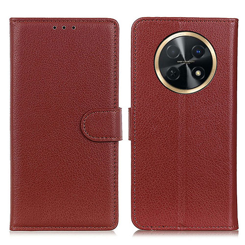 Leather Case Stands Flip Cover Holder A03D for Huawei Nova Y91 Brown