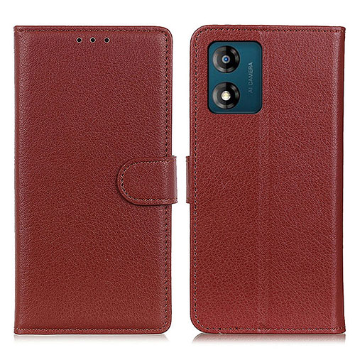 Leather Case Stands Flip Cover Holder A03D for Motorola Moto E13 Brown