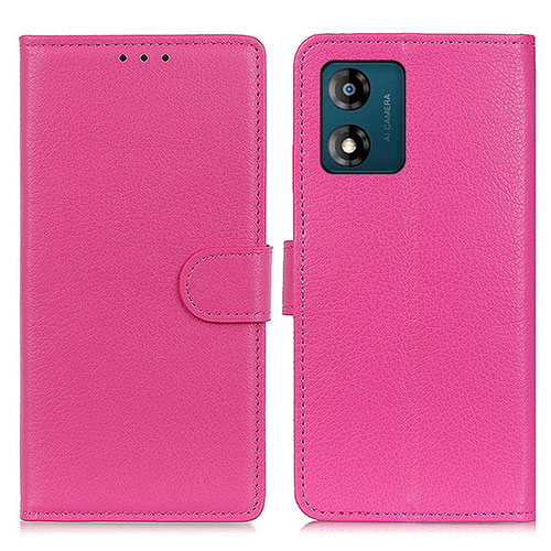 Leather Case Stands Flip Cover Holder A03D for Motorola Moto E13 Hot Pink