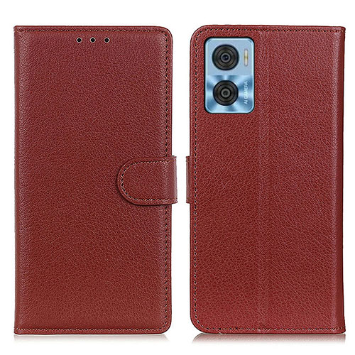 Leather Case Stands Flip Cover Holder A03D for Motorola Moto E22 Brown