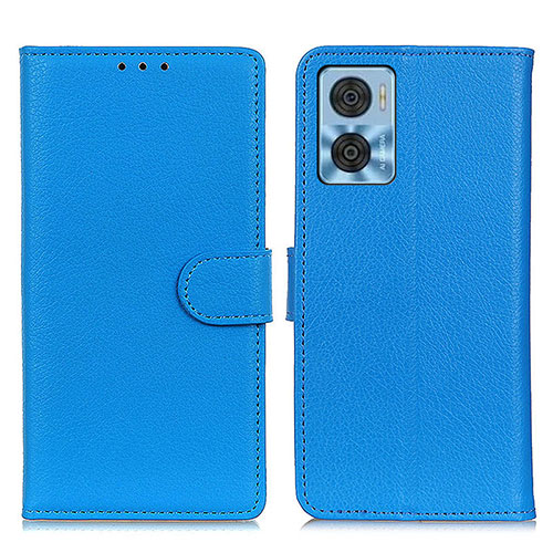 Leather Case Stands Flip Cover Holder A03D for Motorola Moto E22 Sky Blue