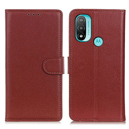 Leather Case Stands Flip Cover Holder A03D for Motorola Moto E30 Brown