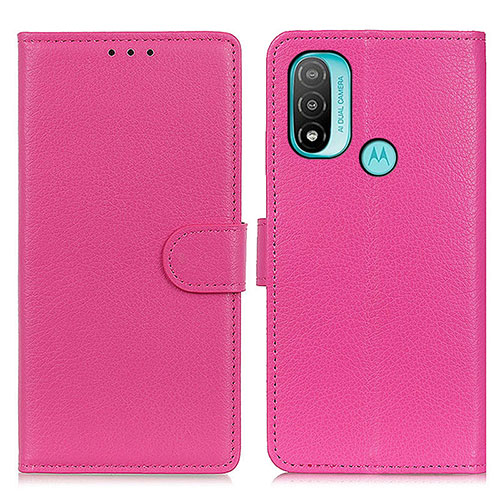 Leather Case Stands Flip Cover Holder A03D for Motorola Moto E30 Hot Pink