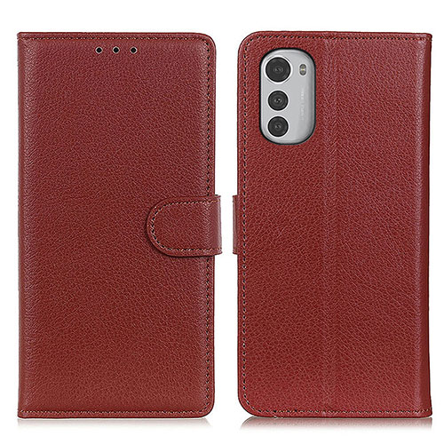 Leather Case Stands Flip Cover Holder A03D for Motorola Moto E32s Brown