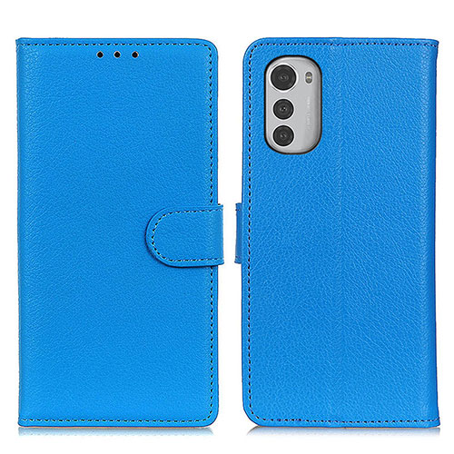 Leather Case Stands Flip Cover Holder A03D for Motorola Moto E32s Sky Blue