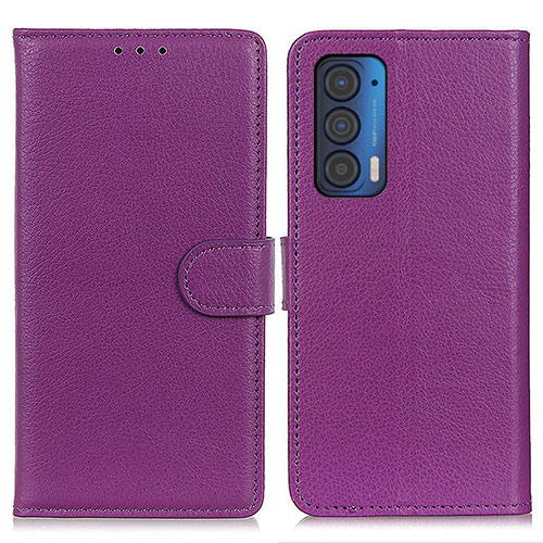 Leather Case Stands Flip Cover Holder A03D for Motorola Moto Edge (2021) 5G Purple