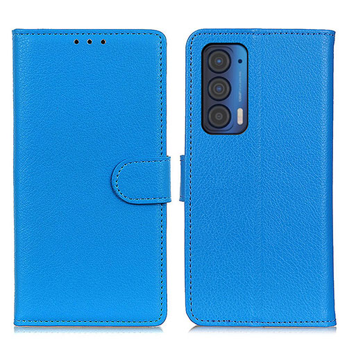 Leather Case Stands Flip Cover Holder A03D for Motorola Moto Edge (2021) 5G Sky Blue