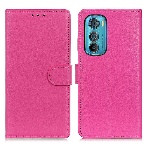 Leather Case Stands Flip Cover Holder A03D for Motorola Moto Edge 30 5G Hot Pink