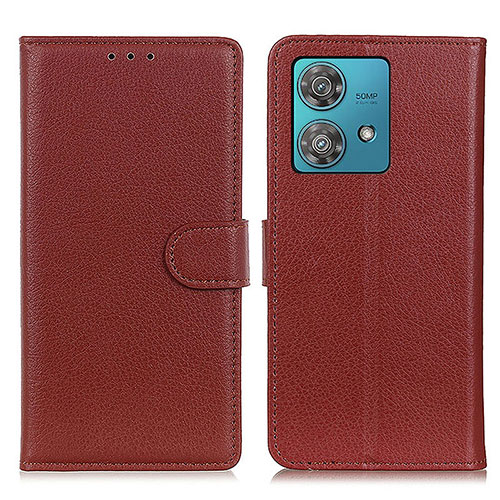 Leather Case Stands Flip Cover Holder A03D for Motorola Moto Edge 40 Neo 5G Brown