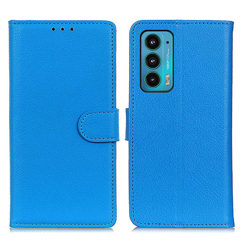 Leather Case Stands Flip Cover Holder A03D for Motorola Moto Edge Lite 5G Sky Blue