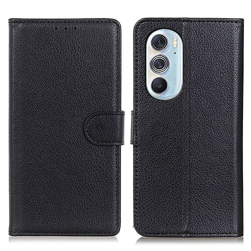 Leather Case Stands Flip Cover Holder A03D for Motorola Moto Edge Plus (2022) 5G Black