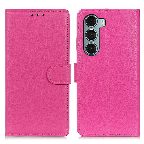 Leather Case Stands Flip Cover Holder A03D for Motorola Moto Edge S30 5G Hot Pink