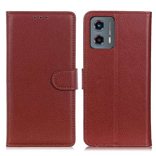 Leather Case Stands Flip Cover Holder A03D for Motorola Moto G 5G (2023) Brown