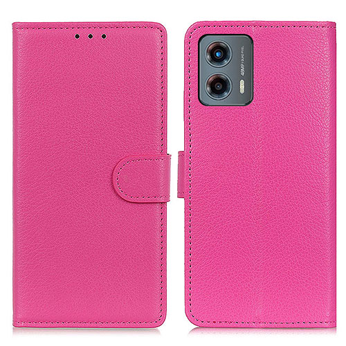 Leather Case Stands Flip Cover Holder A03D for Motorola Moto G 5G (2023) Hot Pink