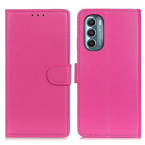 Leather Case Stands Flip Cover Holder A03D for Motorola Moto G Stylus (2022) 5G Hot Pink