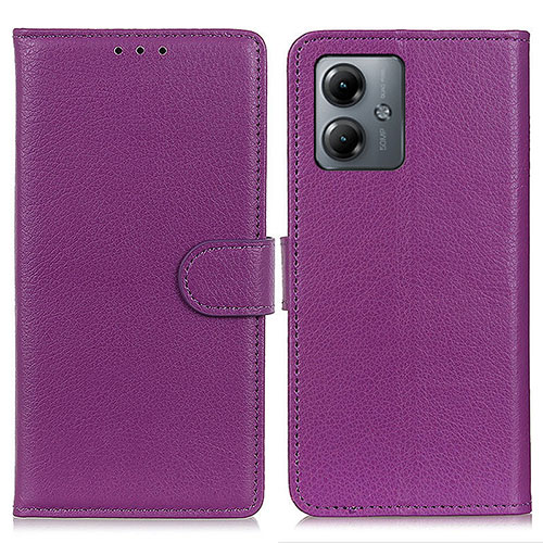 Leather Case Stands Flip Cover Holder A03D for Motorola Moto G14 Purple