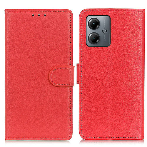 Leather Case Stands Flip Cover Holder A03D for Motorola Moto G14 Red