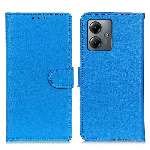 Leather Case Stands Flip Cover Holder A03D for Motorola Moto G14 Sky Blue