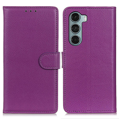 Leather Case Stands Flip Cover Holder A03D for Motorola Moto G200 5G Purple