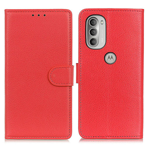 Leather Case Stands Flip Cover Holder A03D for Motorola Moto G51 5G Red