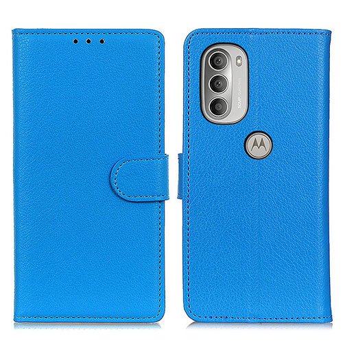 Leather Case Stands Flip Cover Holder A03D for Motorola Moto G51 5G Sky Blue