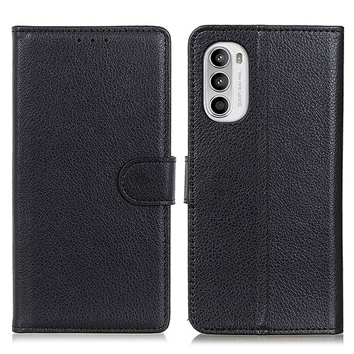 Leather Case Stands Flip Cover Holder A03D for Motorola MOTO G52 Black