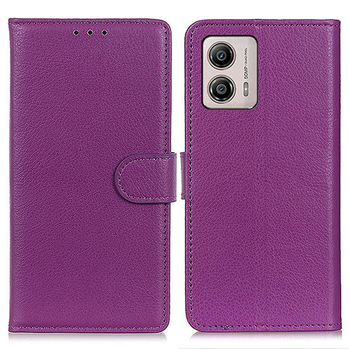 Leather Case Stands Flip Cover Holder A03D for Motorola Moto G53j 5G Purple
