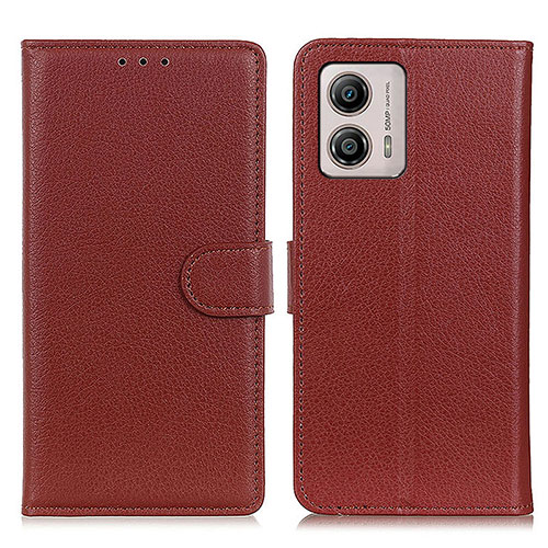 Leather Case Stands Flip Cover Holder A03D for Motorola Moto G53y 5G Brown