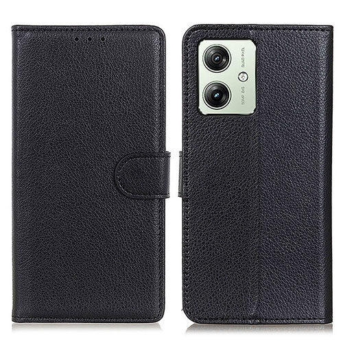 Leather Case Stands Flip Cover Holder A03D for Motorola Moto G54 5G Black