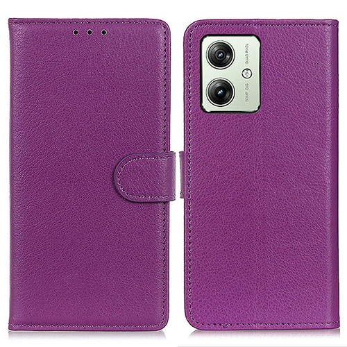 Leather Case Stands Flip Cover Holder A03D for Motorola Moto G54 5G Purple