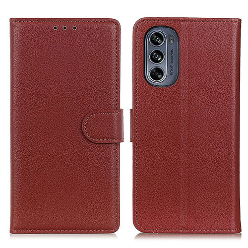 Leather Case Stands Flip Cover Holder A03D for Motorola Moto G62 5G Brown