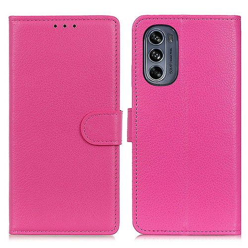 Leather Case Stands Flip Cover Holder A03D for Motorola Moto G62 5G Hot Pink