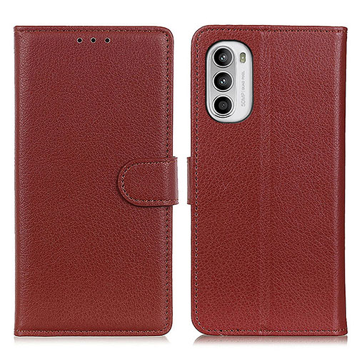 Leather Case Stands Flip Cover Holder A03D for Motorola Moto G71s 5G Brown