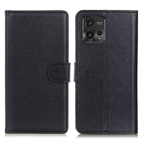 Leather Case Stands Flip Cover Holder A03D for Motorola Moto G72 Black