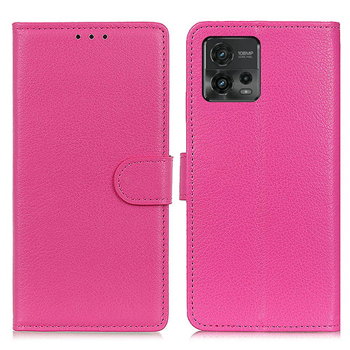 Leather Case Stands Flip Cover Holder A03D for Motorola Moto G72 Hot Pink