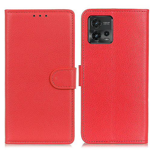 Leather Case Stands Flip Cover Holder A03D for Motorola Moto G72 Red